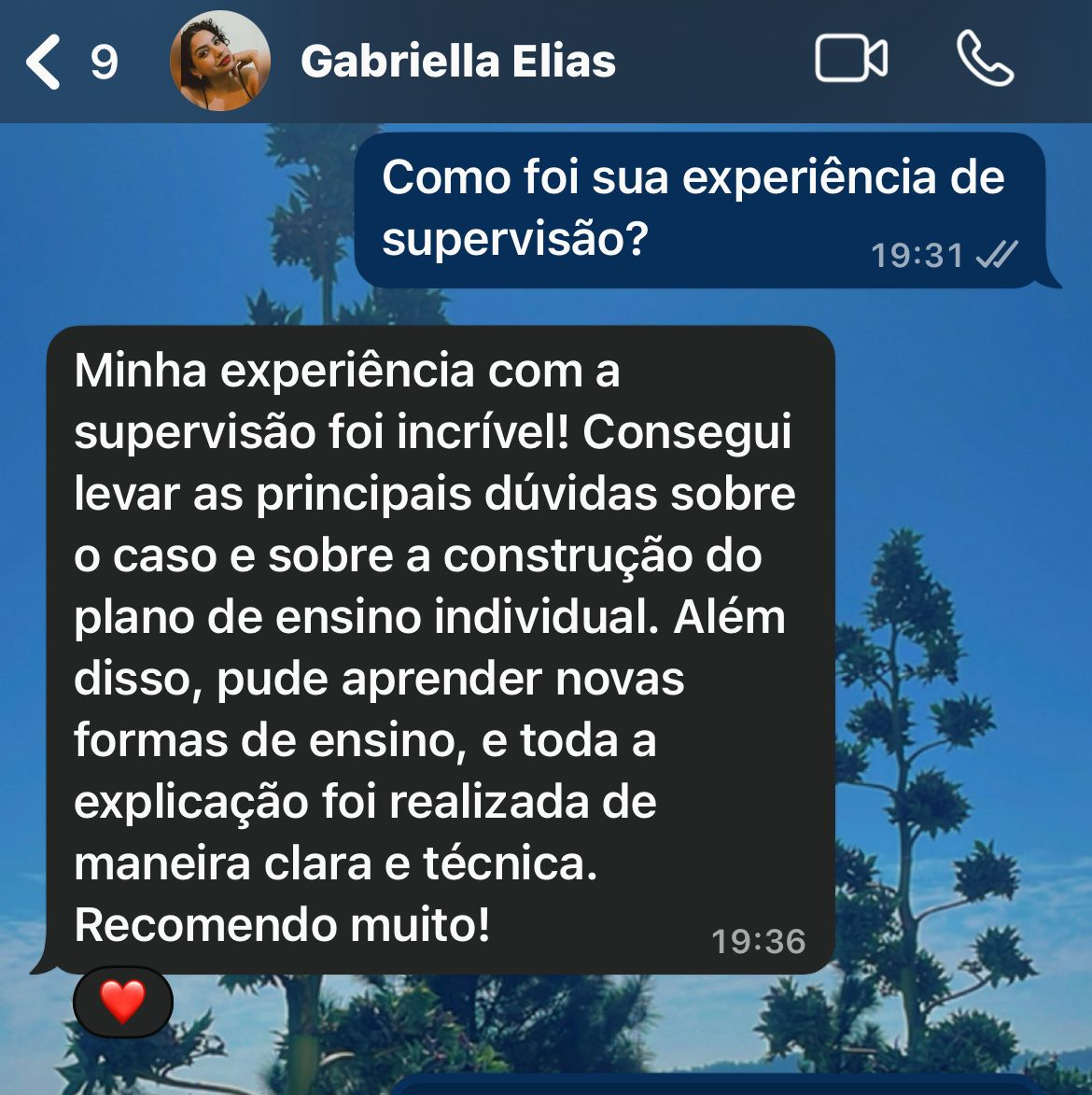Depoimento da Gabriella Elias sobre supervisão particular