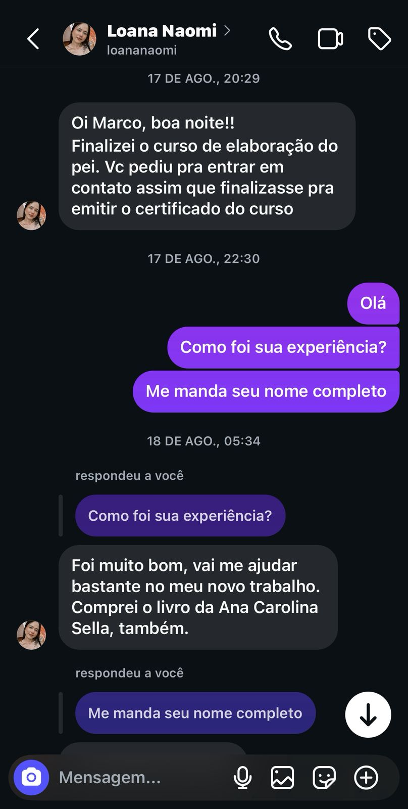 Depoimento de Loana Naomi